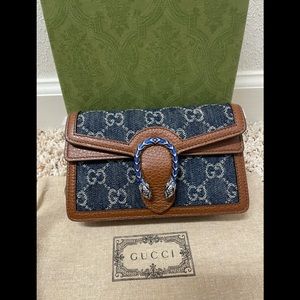 💙🤎🆕Gucci Super Mini Demin/Tan Dionysus 🆕🤎💙